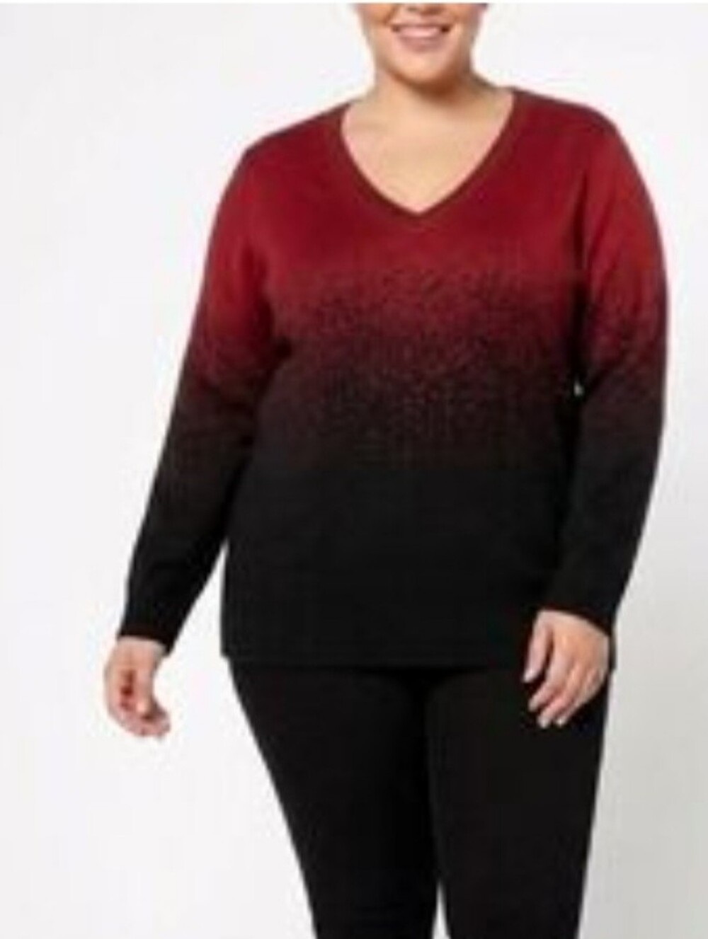 Plus-Size V-Neck Ombre Sweater - Red to Black